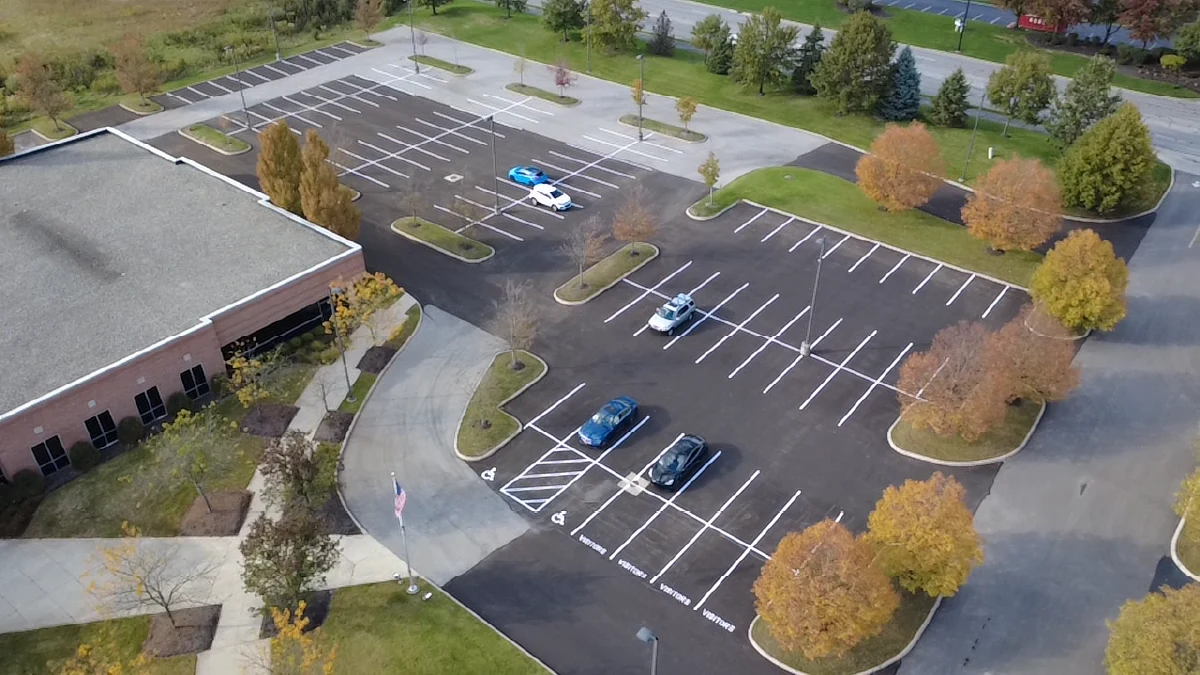 Arial view of parking lot by B&C Blacktop